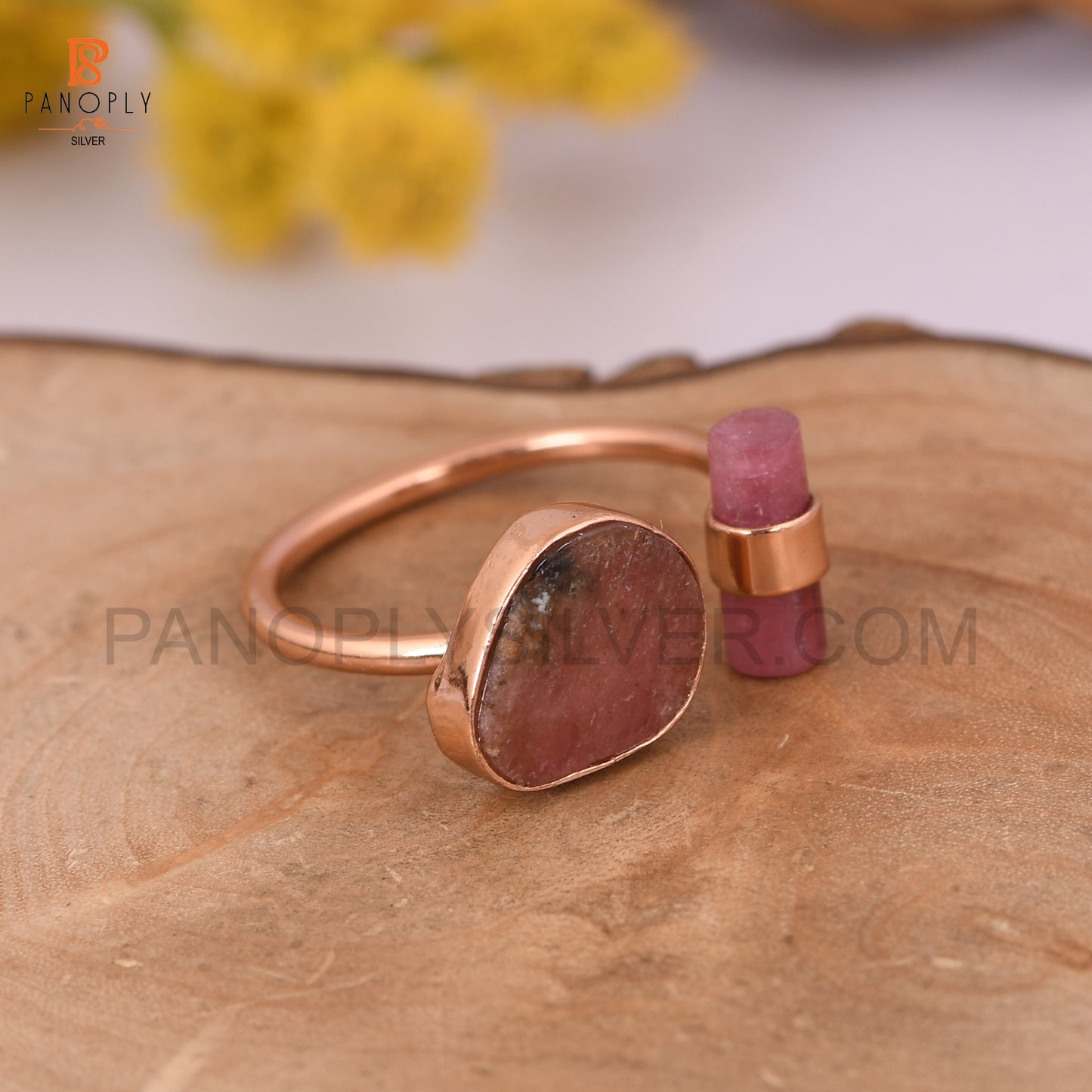 Bio Tourmaline 925 Silver Rose Gold Rings