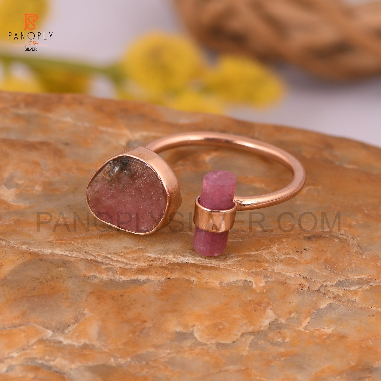 Bio Tourmaline 925 Silver Rose Gold Rings
