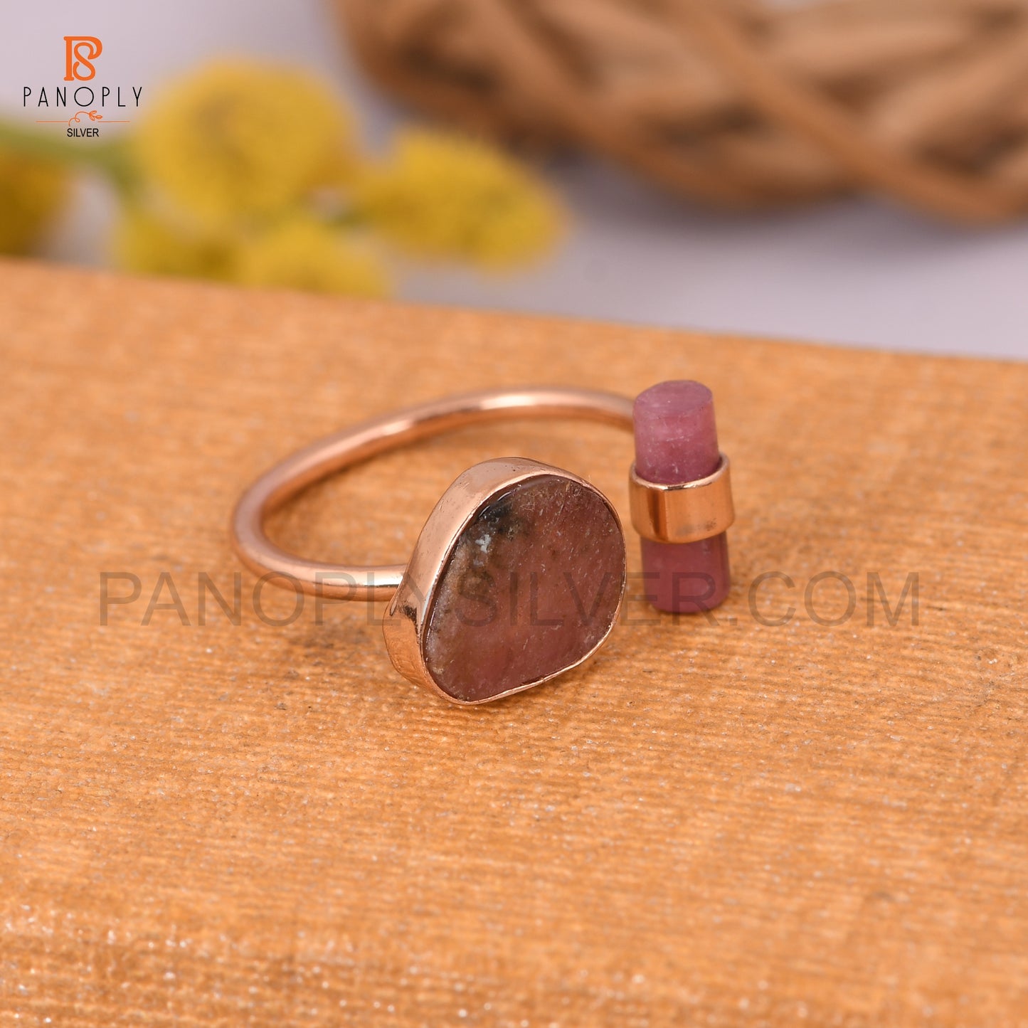 Bio Tourmaline 925 Silver Rose Gold Rings