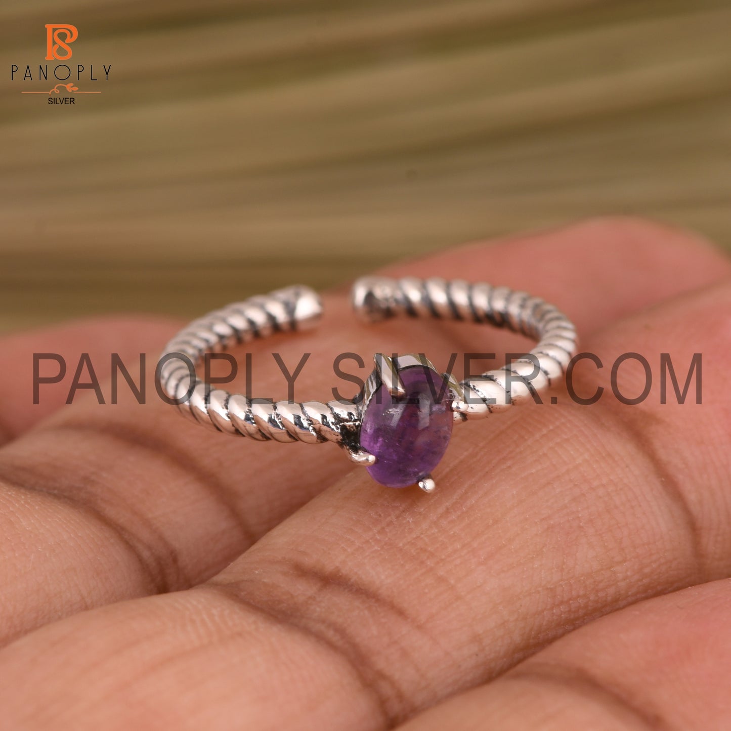 Genuine Amethyst Adjustable Rope Band Ring Gift For She