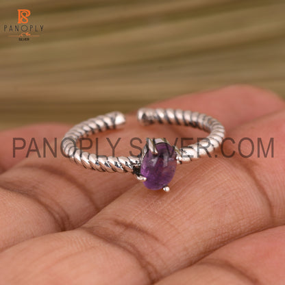Genuine Amethyst Adjustable Rope Band Ring Gift For She