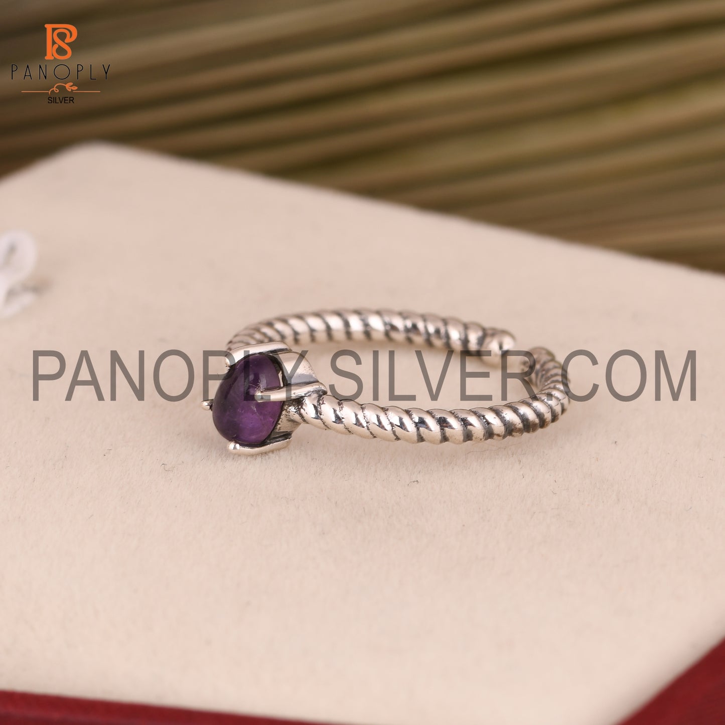Genuine Amethyst Adjustable Rope Band Ring Gift For She