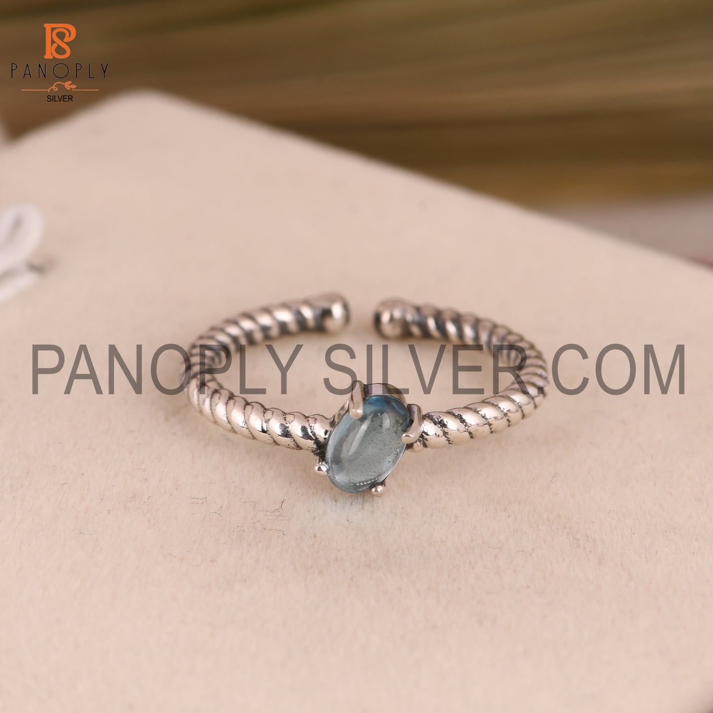 Genuine Blue Topaz Open Rope Band Ring Gift For She