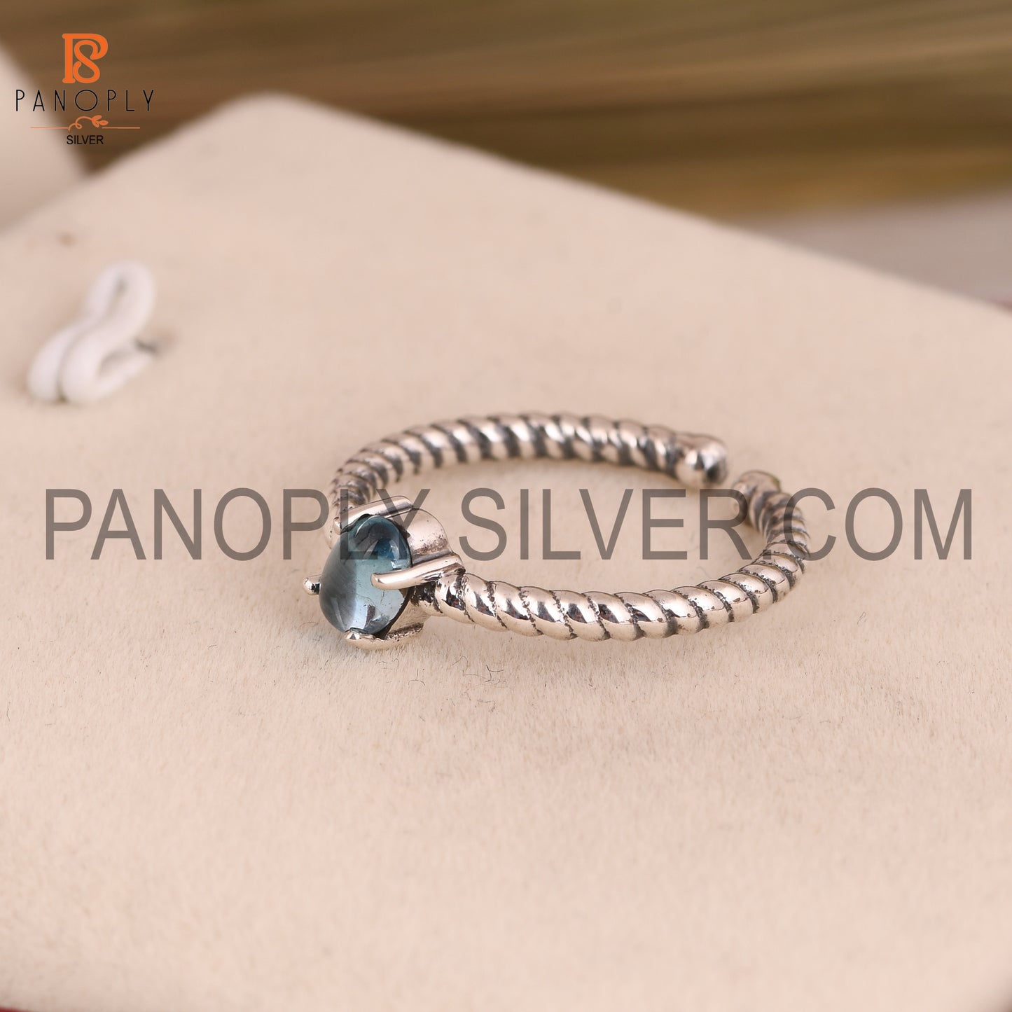 Genuine Blue Topaz Open Rope Band Ring Gift For She