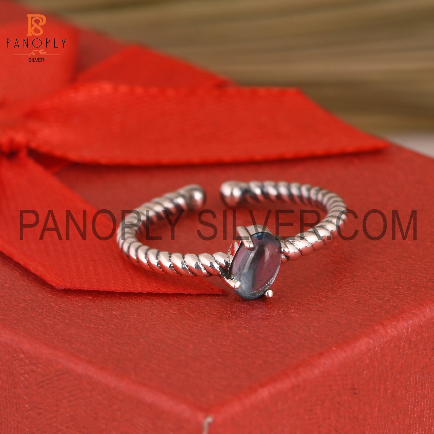 Genuine Blue Topaz Open Rope Band Ring Gift For She