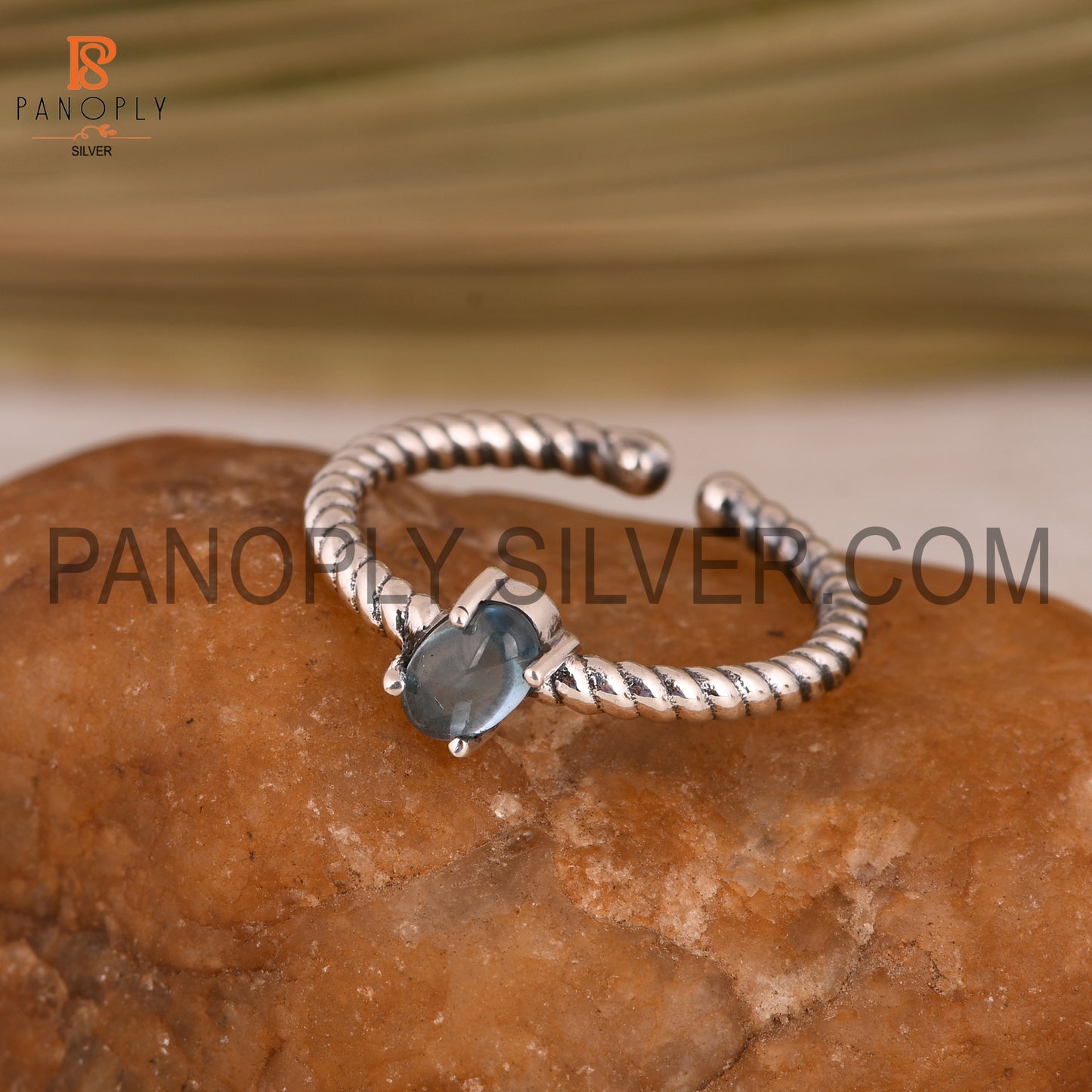 Genuine Blue Topaz Open Rope Band Ring Gift For She