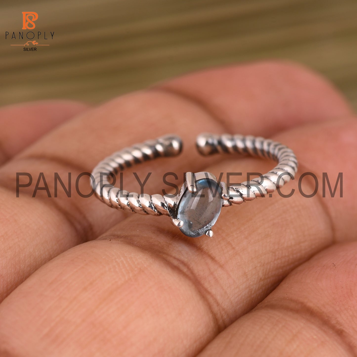 Genuine Blue Topaz Open Rope Band Ring Gift For She