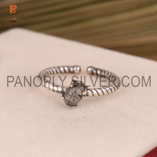 Genuine Black Rutile Twist Band Ring Gift For She