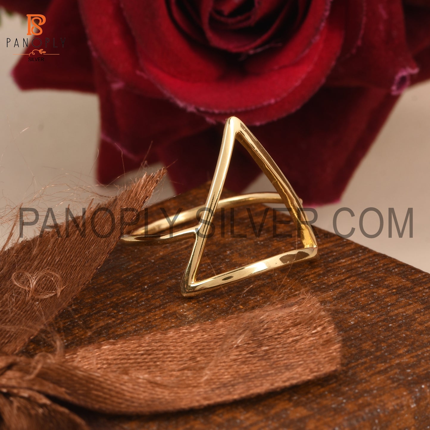 Triangle Shape Gold Plated 925 Silver Dainty Rings
