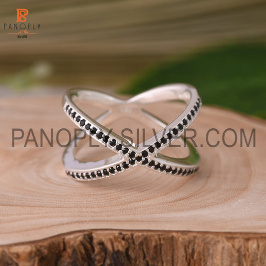 Criss Cross Black Spinal Gemstone Silver Rings