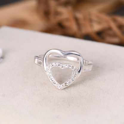 925 Silver White Topaz Gems Double Heart Shape Rings