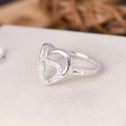 925 Silver White Topaz Gems Double Heart Shape Rings