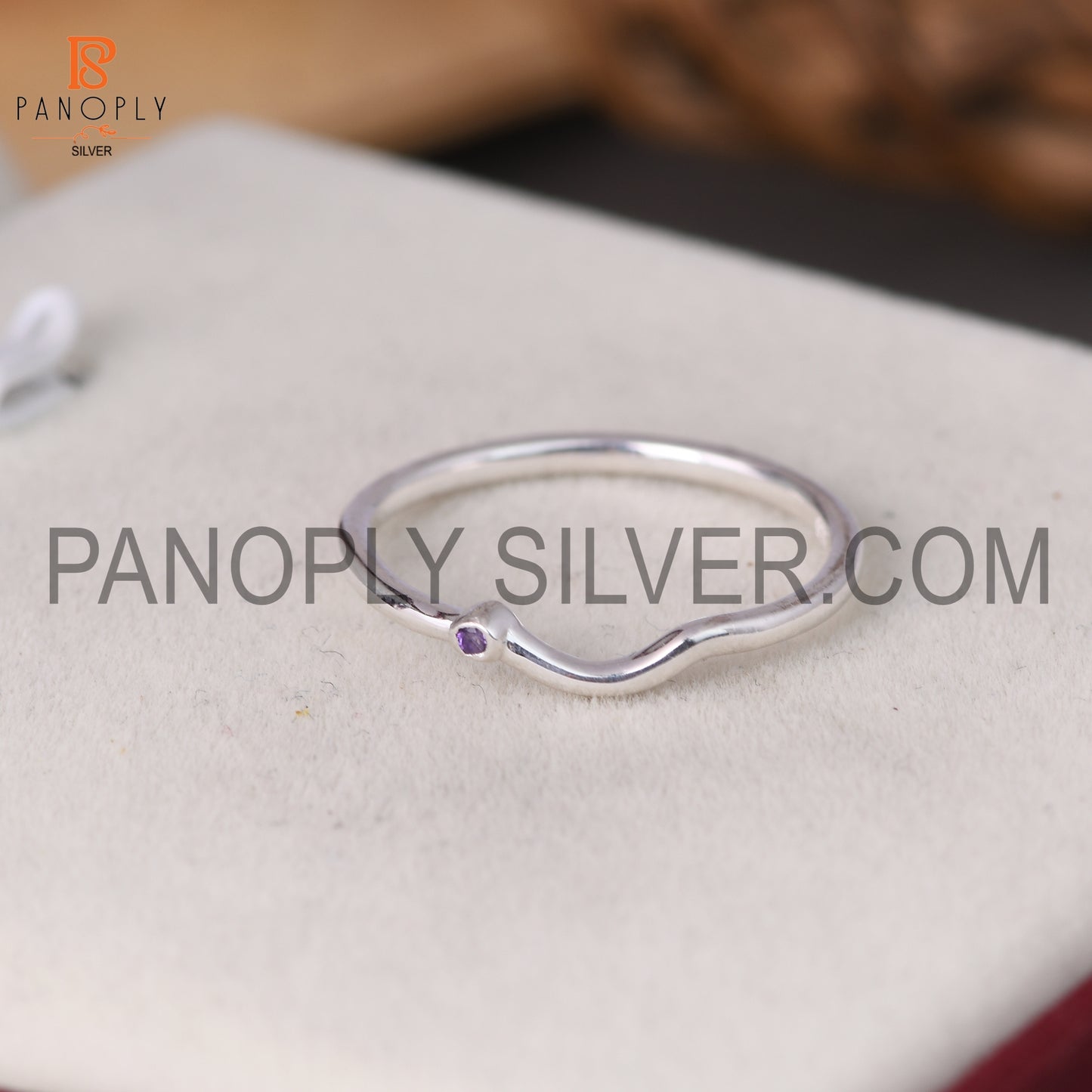 Amethyst  Delicate Simple Beautiful Chevron Stacking Ring
