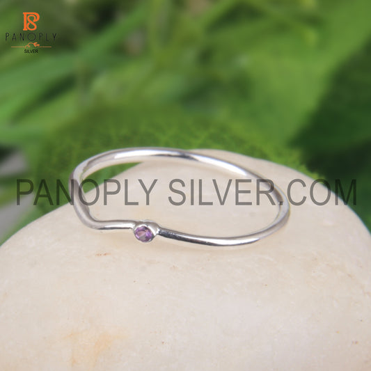Amethyst  Delicate Simple Beautiful Chevron Stacking Ring