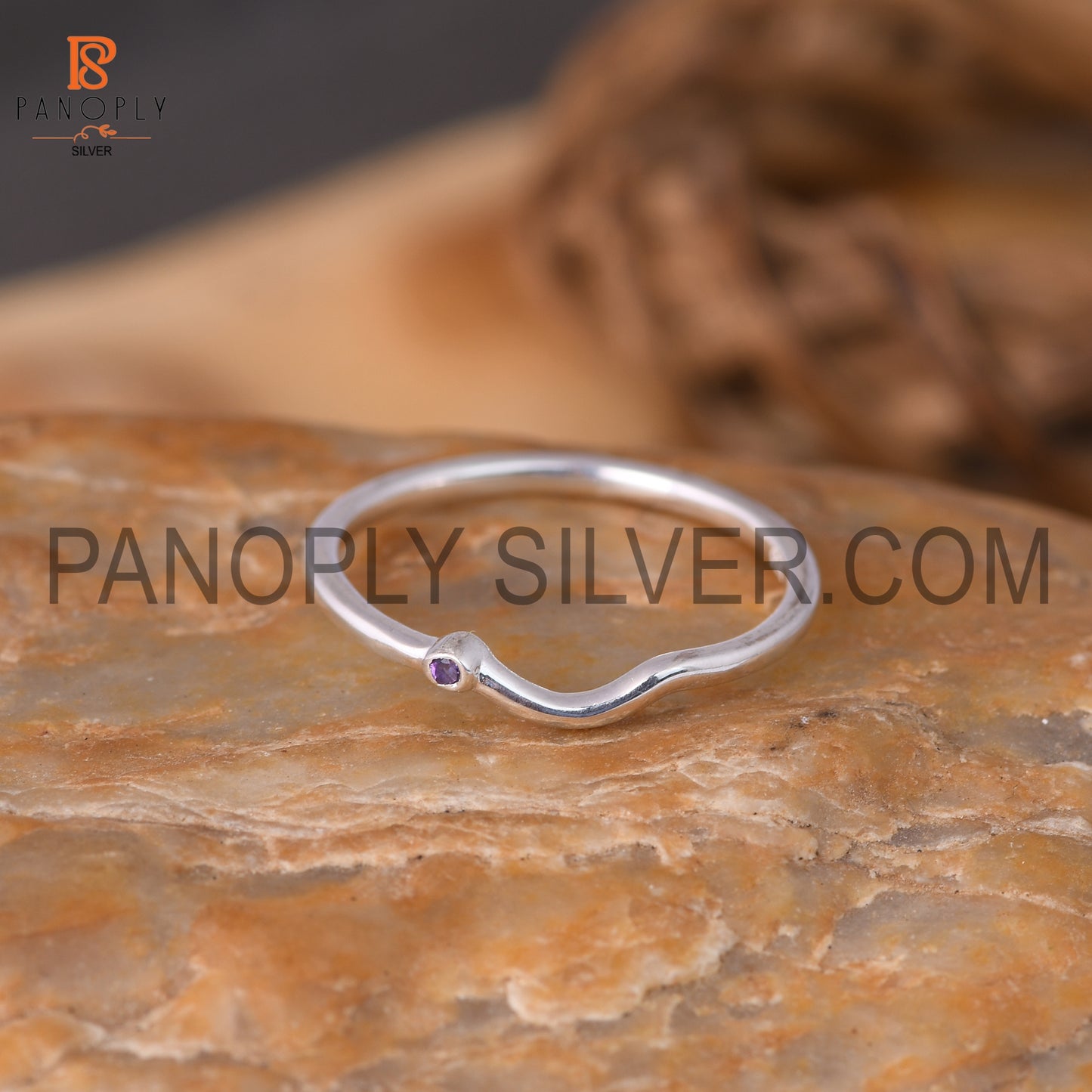 Amethyst  Delicate Simple Beautiful Chevron Stacking Ring