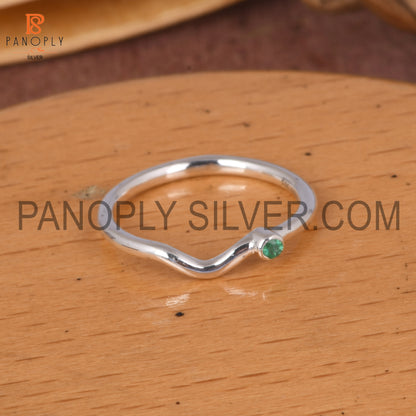Emerald 925 Silver Rings, Curved Wedding Band Ring