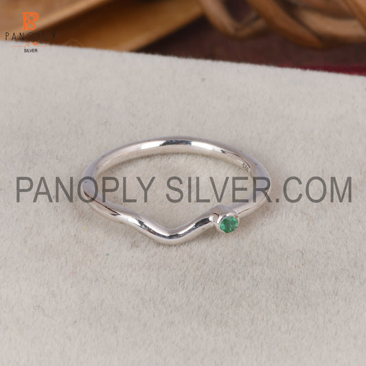 Emerald 925 Silver Rings, Curved Wedding Band Ring