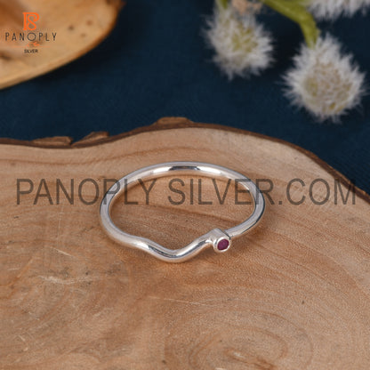 Ruby Chevron Gemstone 925 Sterling Silver Rings For Girls