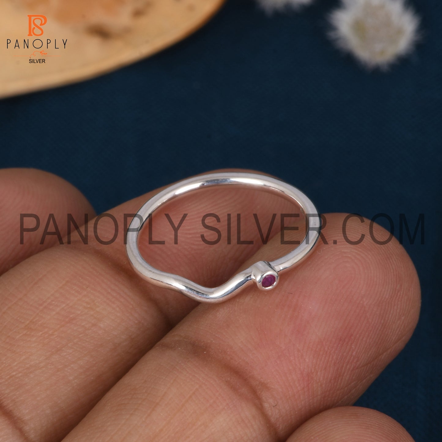 Ruby Chevron Gemstone 925 Sterling Silver Rings For Girls