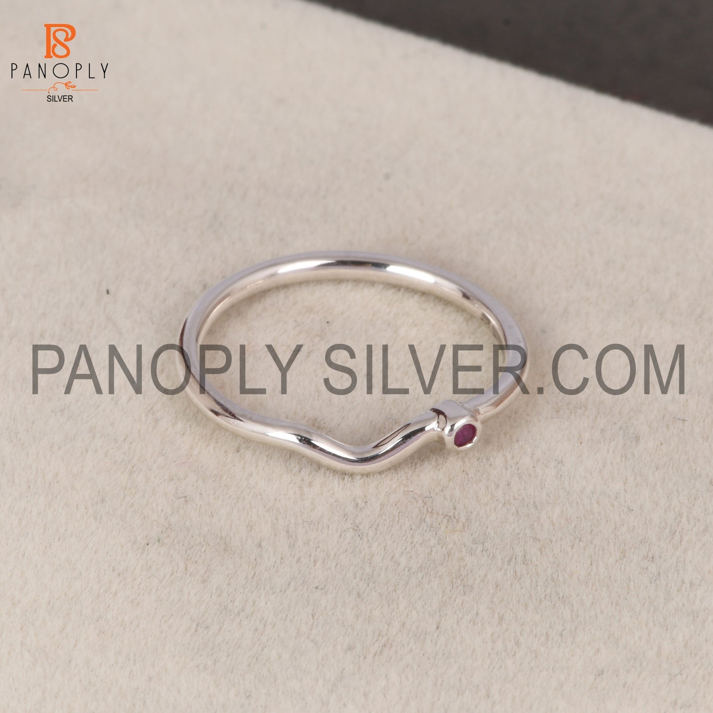 Ruby Chevron Gemstone 925 Sterling Silver Rings For Girls