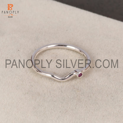 Ruby Chevron Gemstone 925 Sterling Silver Rings For Girls