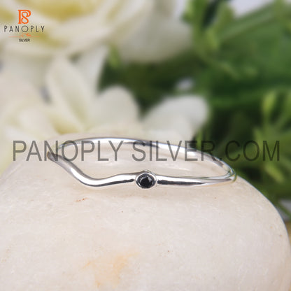 Minimalist Black Spinal Rings, 925 Sterling Silver Ring