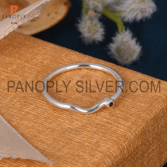 Blue Sapphire Chevron Silver Rings For Women