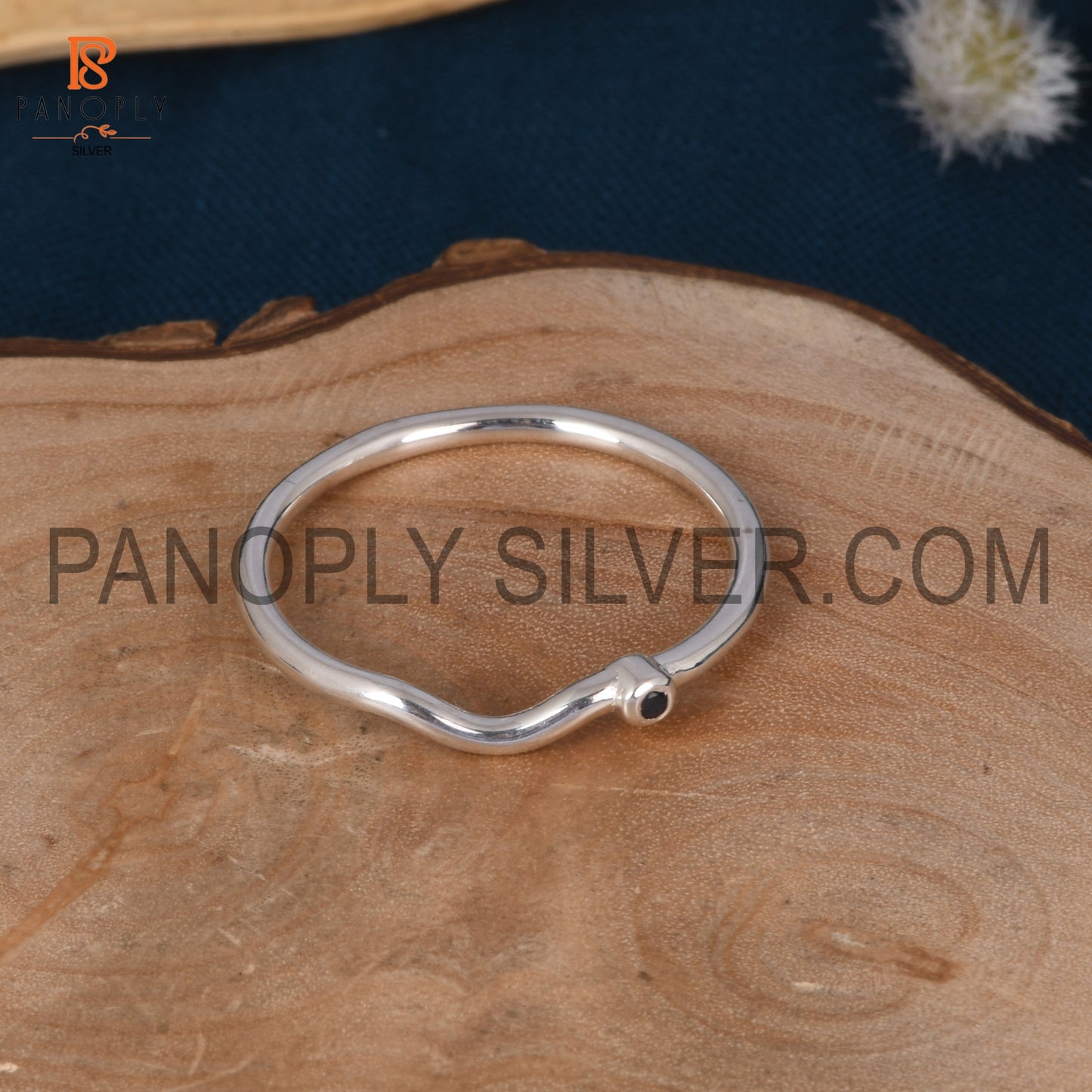 Blue Sapphire Chevron Silver Rings For Women