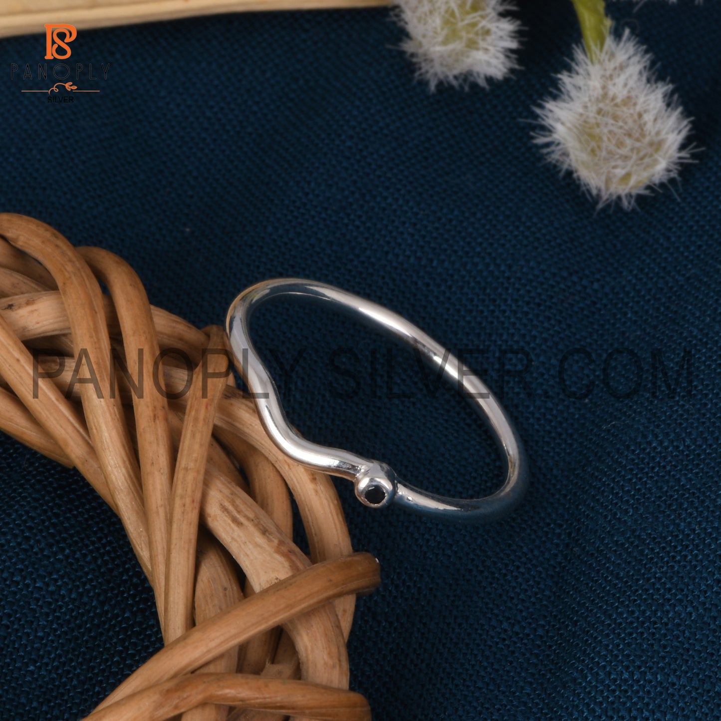 Blue Sapphire Chevron Silver Rings For Women