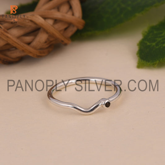 Natural Smoky Cute Promise Chevron Silver Rings