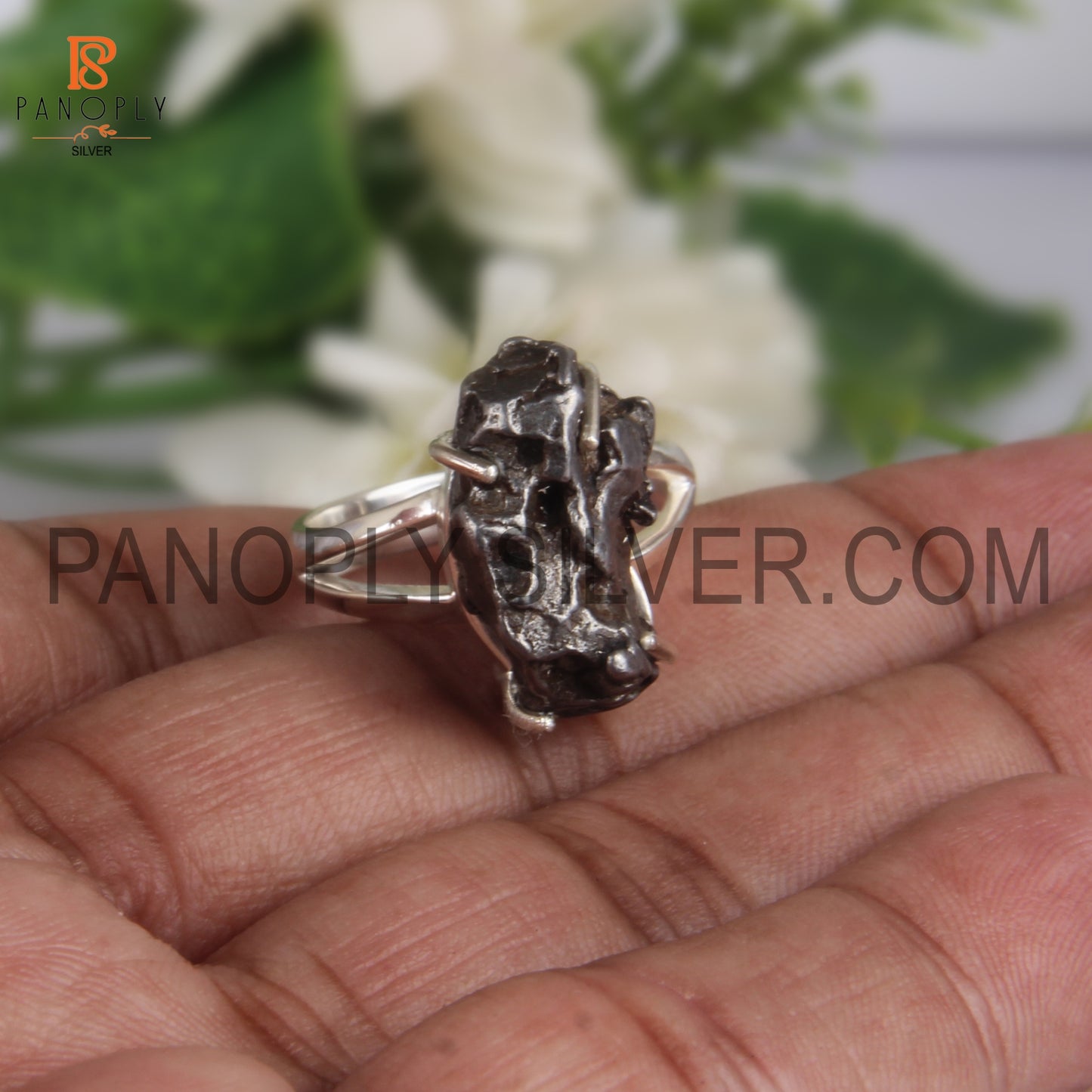 Meteorite Prong Set 925 Quality Silver Rings For Women