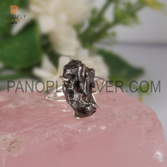 Meteorite Prong Set 925 Quality Silver Rings For Women