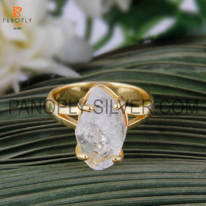Raw Herkimer Diamond Gold Plated Sterling Silver Rings
