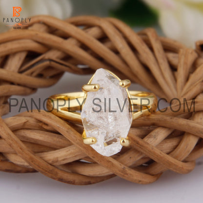 Raw Herkimer Diamond Gold Plated Sterling Silver Rings