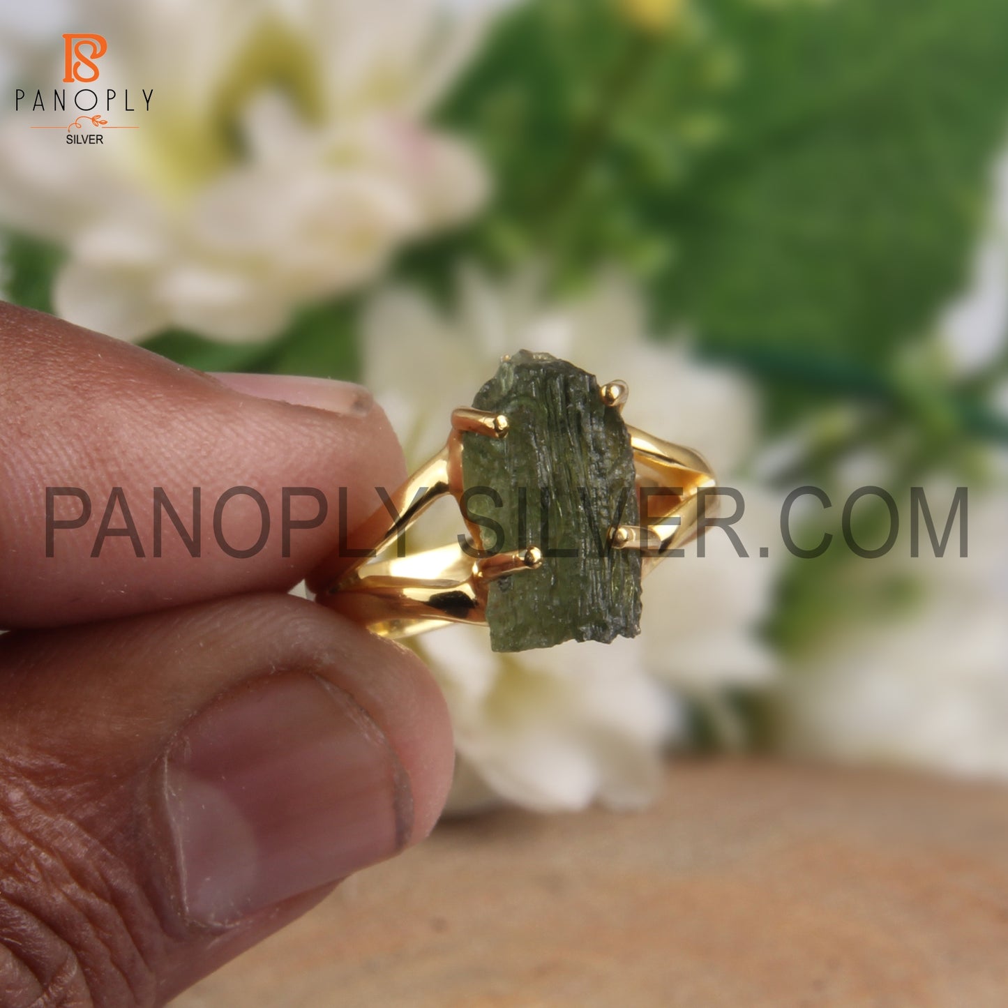 Rough Cut Moldavite 18K Gold Plated 925 Silver Handmade Rings