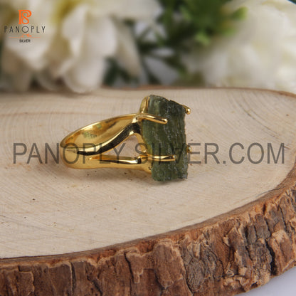 Rough Cut Moldavite 18K Gold Plated 925 Silver Handmade Rings