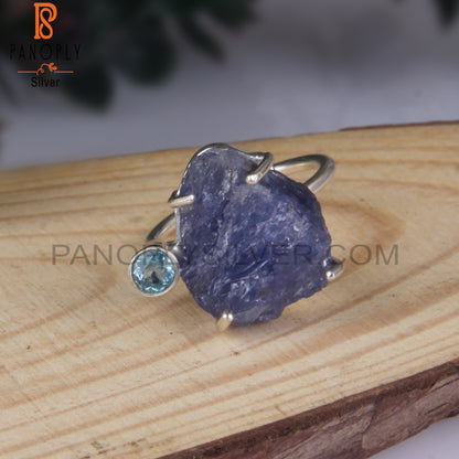 Blue Topaz & Tanzanite Rough 925 Sterling Silver Rings