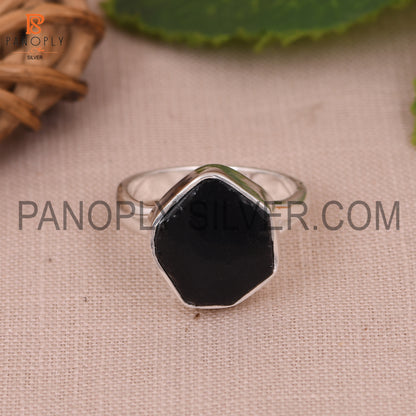 Split Band Black Obsidian Stone Dome Silver Ring