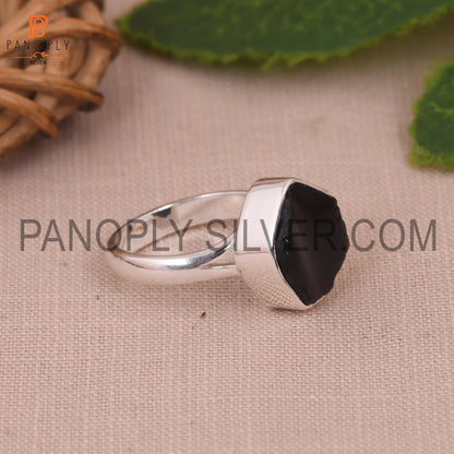 Split Band Black Obsidian Stone Dome Silver Ring