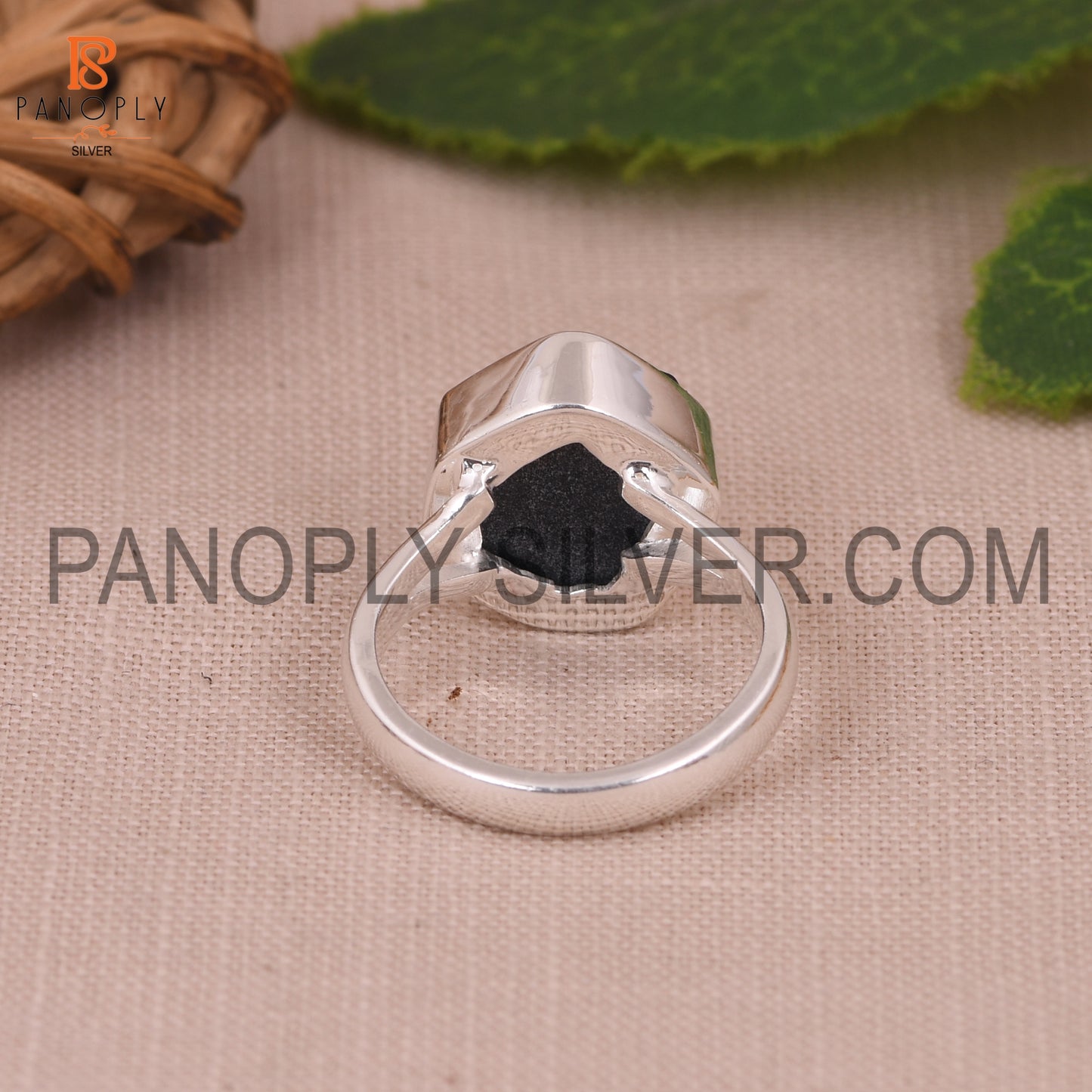 Split Band Black Obsidian Stone Dome Silver Ring