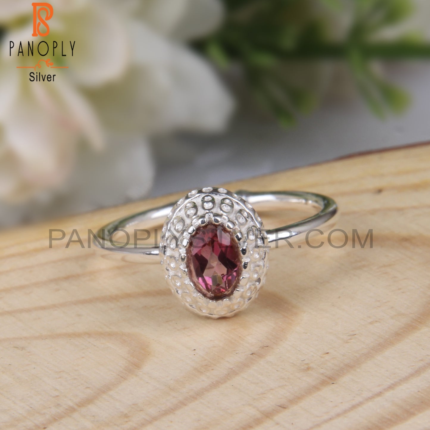 Pink Topaz Oval Shape 925 Sterling Silver Wedding Rings