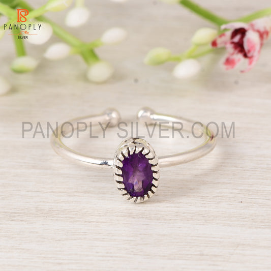 Panoply 925 Sterling Silver Amethyst Gemstone Adjustable Ring for Women