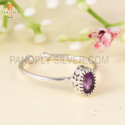 Panoply 925 Sterling Silver Amethyst Gemstone Adjustable Ring for Women