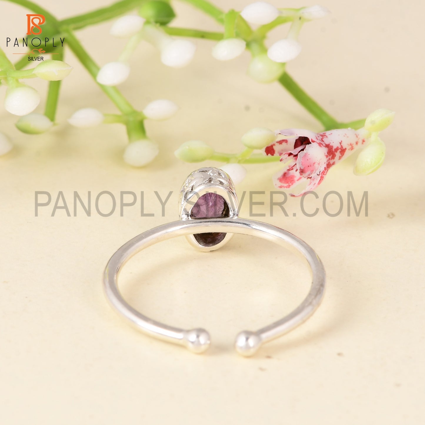 Panoply 925 Sterling Silver Amethyst Gemstone Adjustable Ring for Women