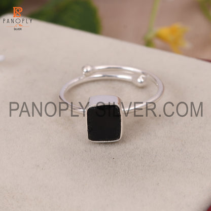 Adjustable Black Obsidian Stone 925 Silver Ring