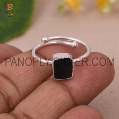 Adjustable Black Obsidian Stone 925 Silver Ring