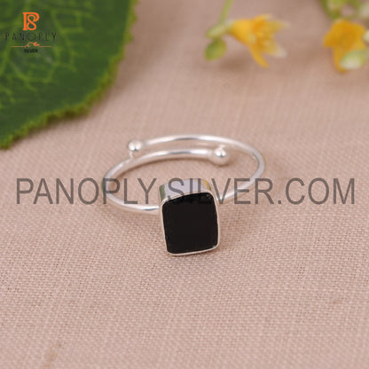 Adjustable Black Obsidian Stone 925 Silver Ring