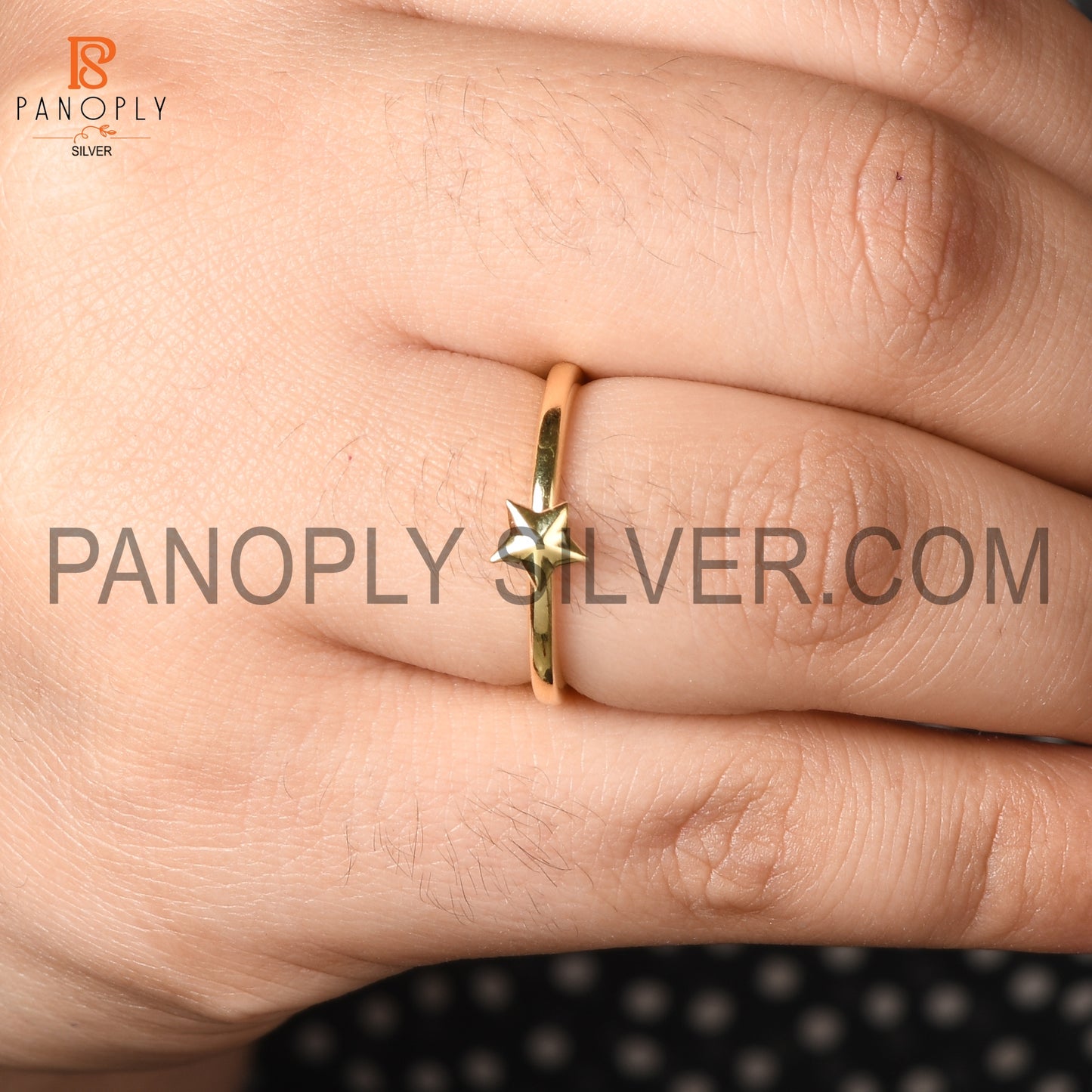 925 Silver 0.5 Mic 18K Gold Plated Star Ring