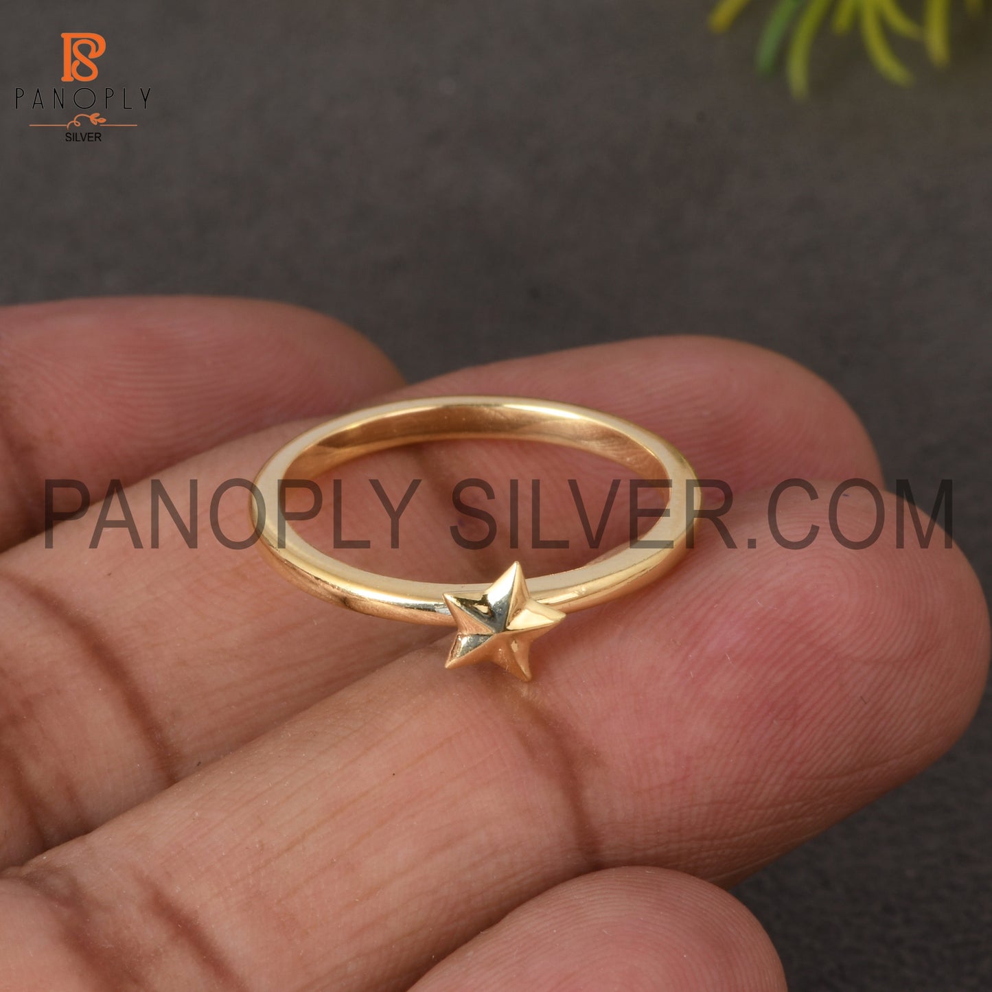 925 Silver 0.5 Mic 18K Gold Plated Star Ring