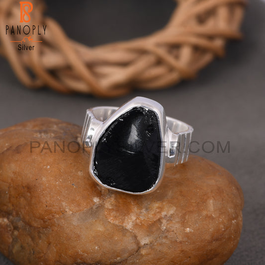 Black Obsidian Rough Bezel Set Gemstone Stackable Rings